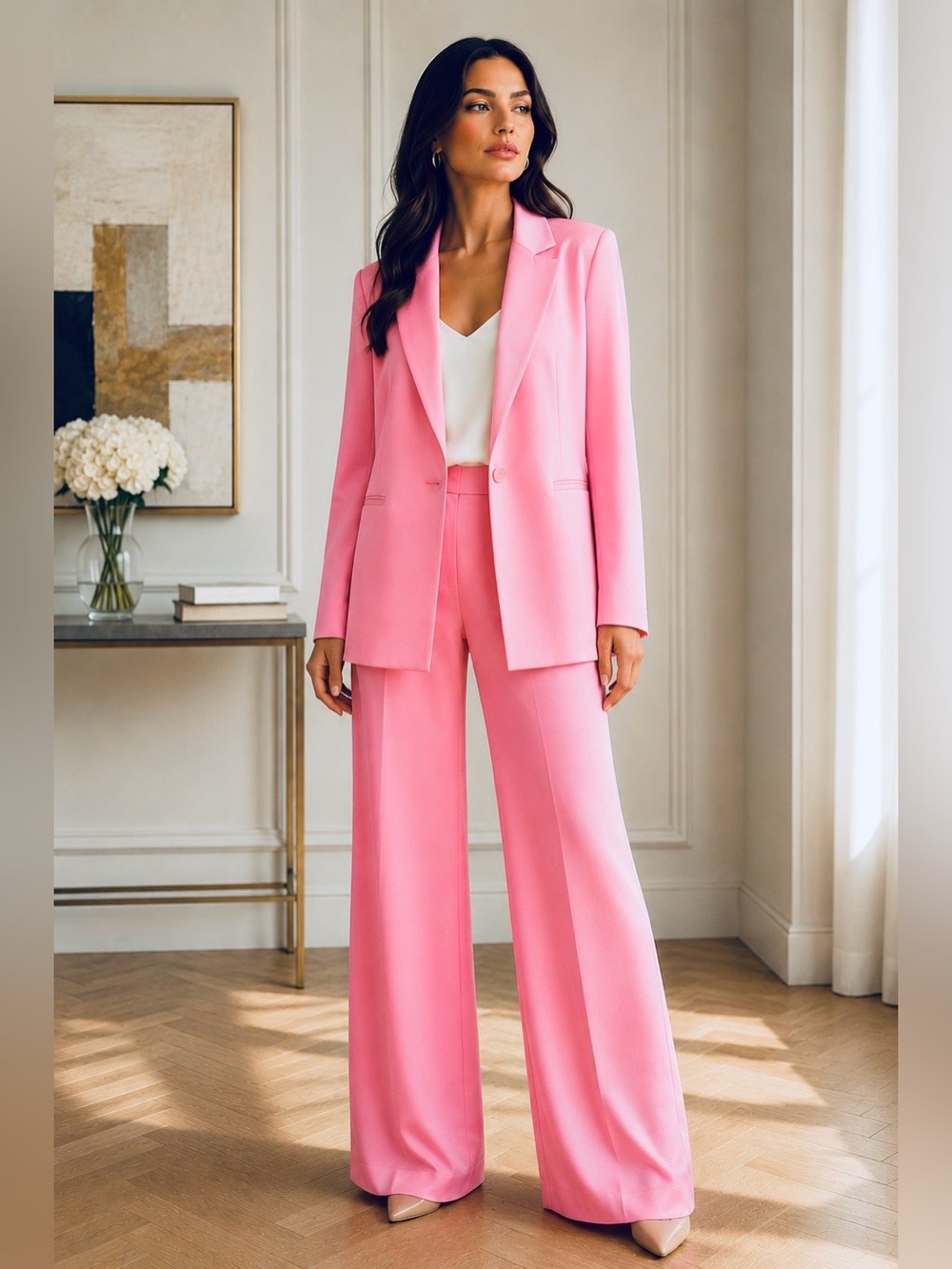 Alice + Olivia Deanna Primrose Satin High-Waisted Trousers Pink NWT